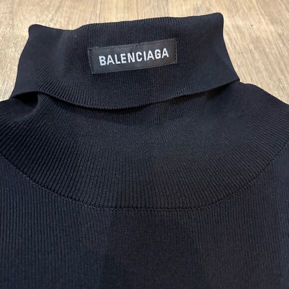 Balenciaga Unisex Knit Ribbed Logo Patch‎ Turtleneck Jumper Black Size Small - Picture 5 of 15